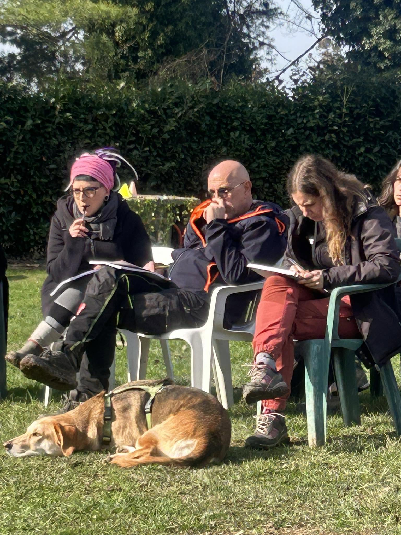 Corsisti durante una sessione di studio all'aperto