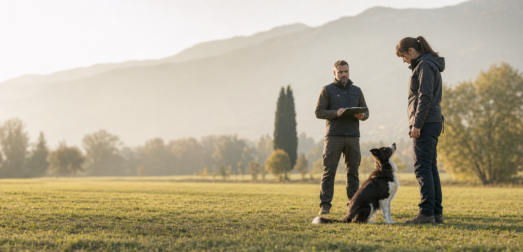Sessione formativa con istruttore, cane e famiglia in campo